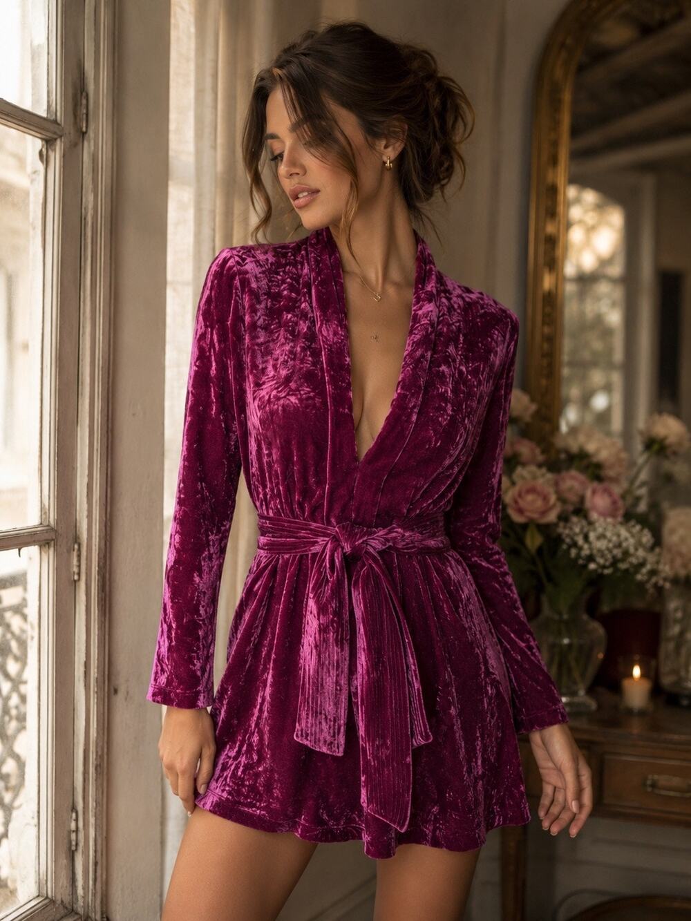 A.L.C. Kiera Pink Velvet Mini Party Cocktail Dress Deep V-Neck Belted Size 0 - Picture 1 of 7